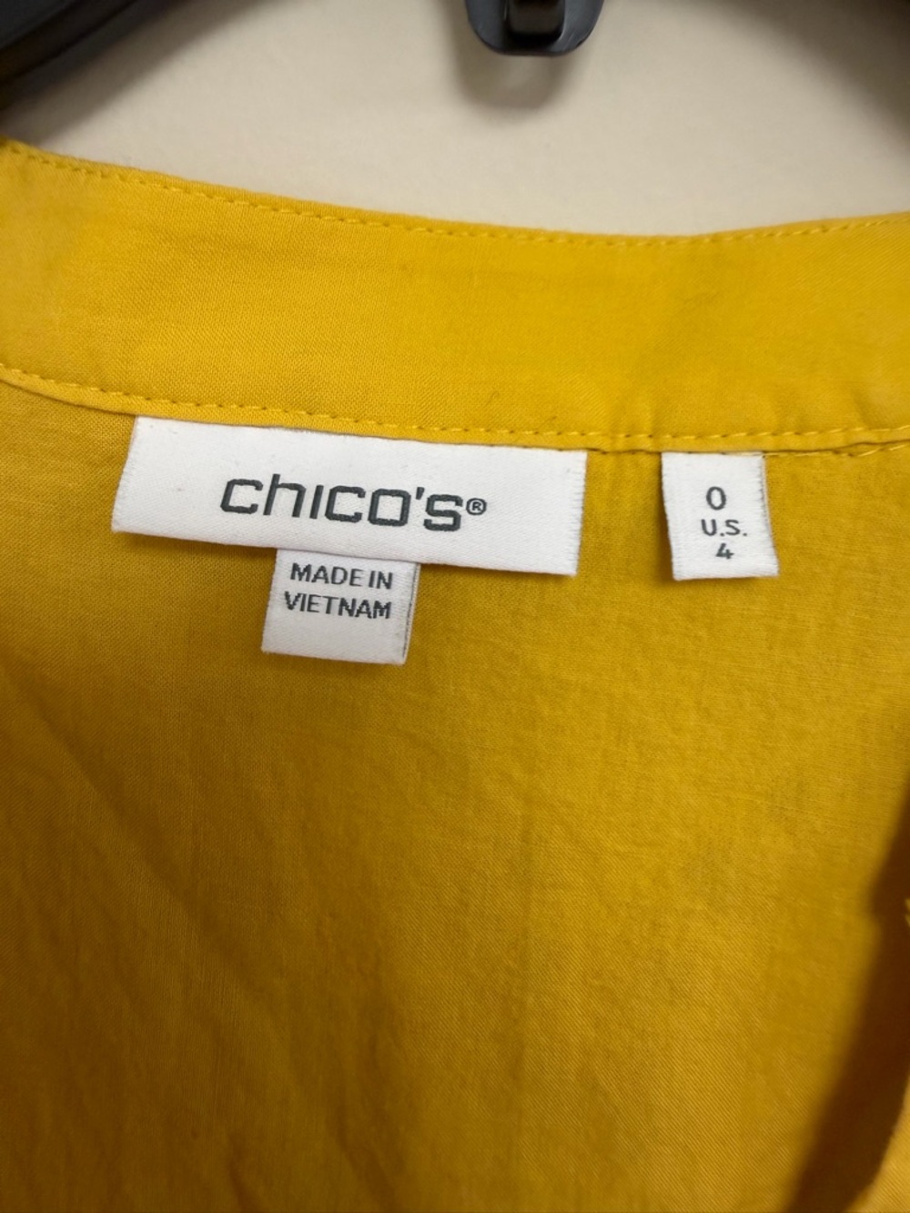 Chico's Mustard Yellow Eyelet Tiered Mini Dress - Picture 3 of 3